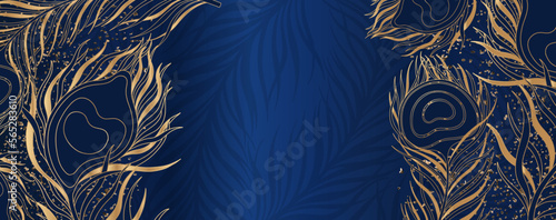 Horizontal banner with peacock feathers. Luxury and beautiful decoration design for text background. Modern transparency wallpaper.