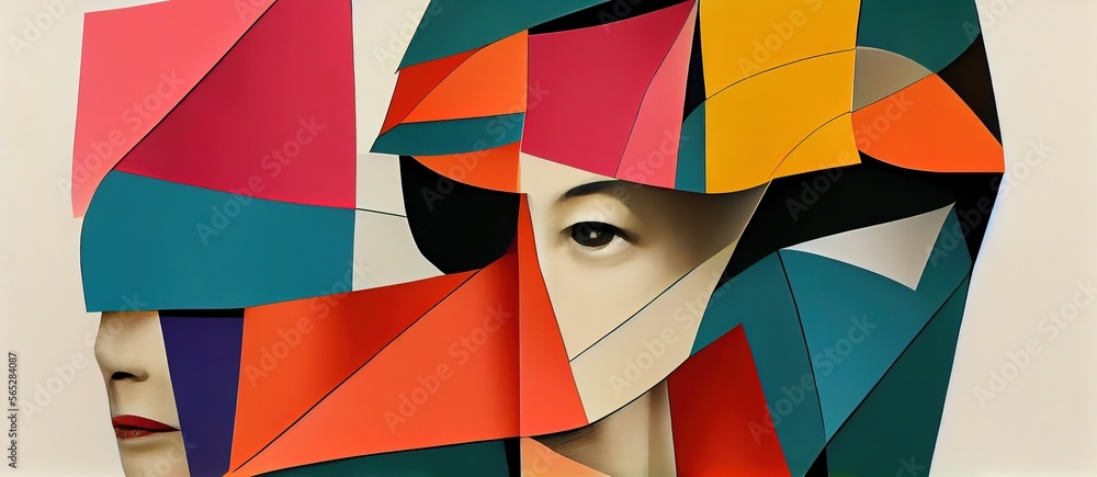 Abstract surreal portrait of woman. Geometric shape. concept art. AI - obrazy, fototapety, plakaty 