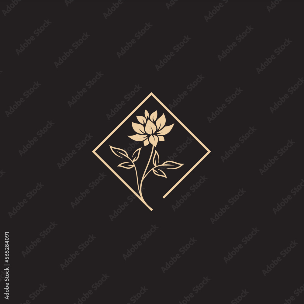 flower logo illustration. Floral wreaths. Botanical floral emblem with typography on black background