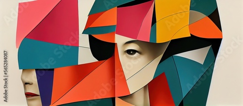 Abstract surreal portrait of woman. Geometric shape. concept art. AI