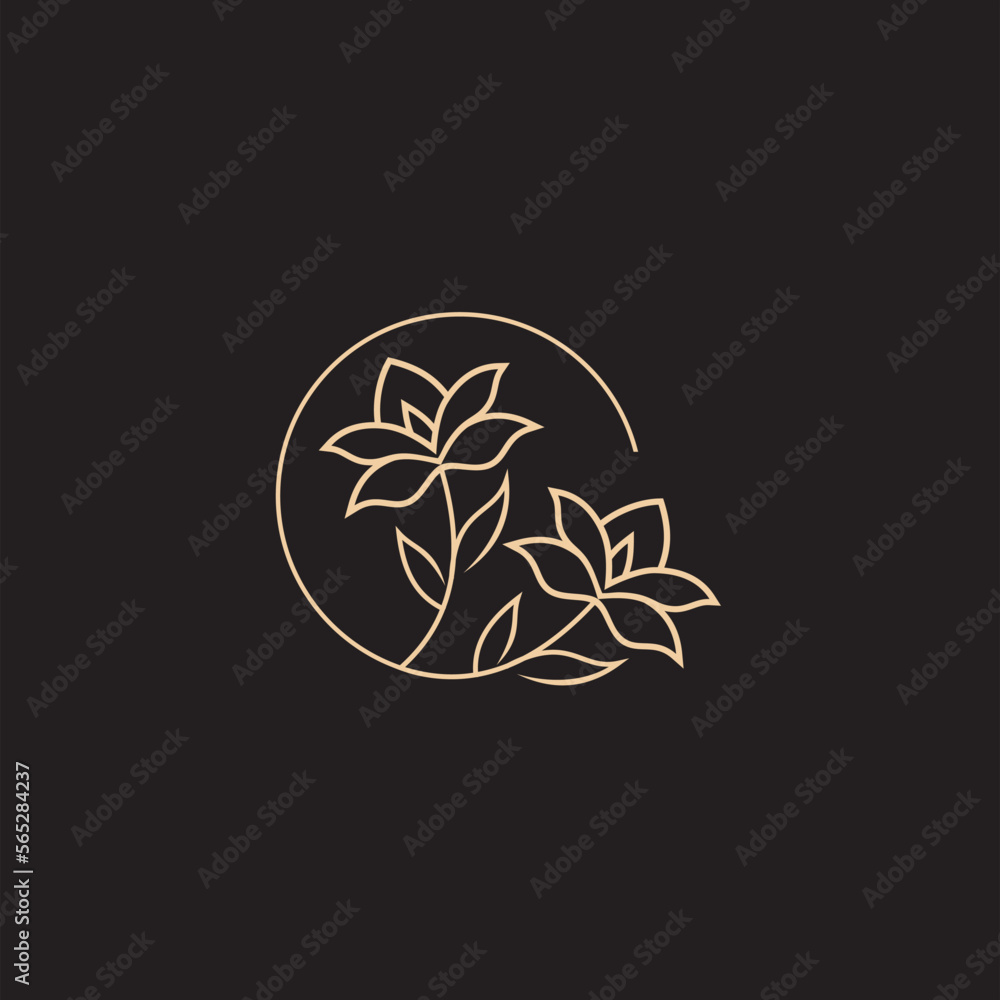 flower logo illustration. Floral wreaths. Botanical floral emblem with typography on black background