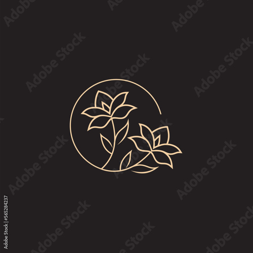 Obraz na płótnie flower logo illustration. Floral wreaths. Botanical floral emblem with typography on black background w salonie