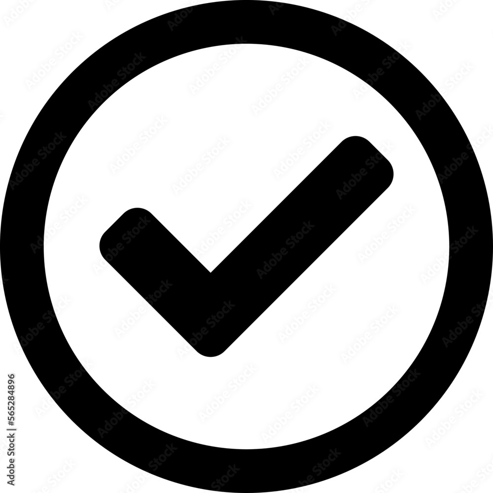 Black Checkmark Yes Sign Approve or Confirm or Success Round Circle Icon. Vector Image. Black Checkmark Yes Sign Approve or Confirm or Success Round Circle Icon. Vector Image.