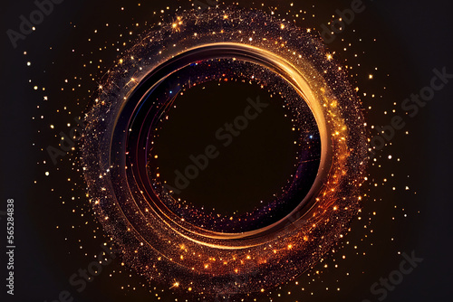 beautiful abstract effect, sparkle light circle frame in black background