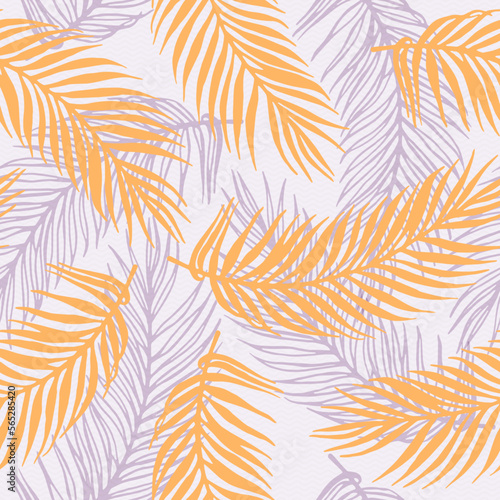 Endless jungle palm leaves vector pattern. Botanical design over waves texture