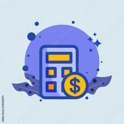 Calculator flat illustration. Finance signs vector illustration.