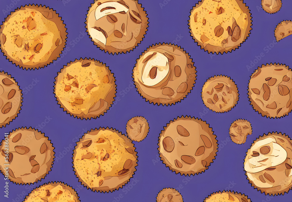 Illustration of muffins in the flat style, generative ai
