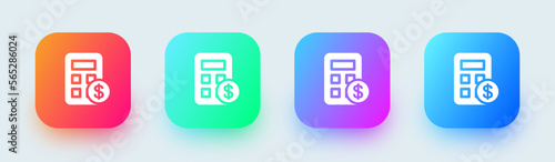 Calculator solid icon in square gradient colors. Finance signs vector illustration.