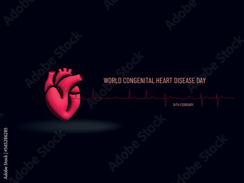 World Day of Congenital Heart Disease -February 14.
Heart with electrocardiogram on dark background.