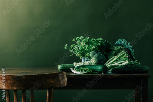 Green fresh vegetable on table photo