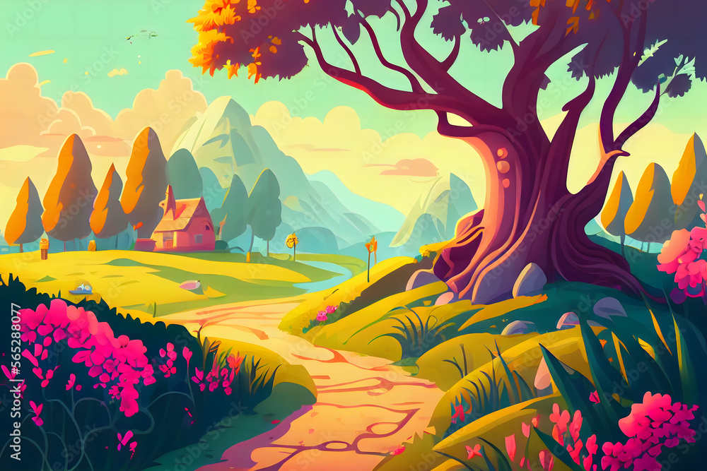 Cartoon Fairy tale beautiful landscape