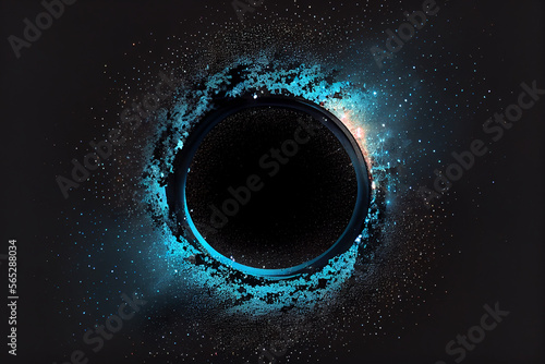 beautiful abstract effect, blue sparkle light circle frame in black background