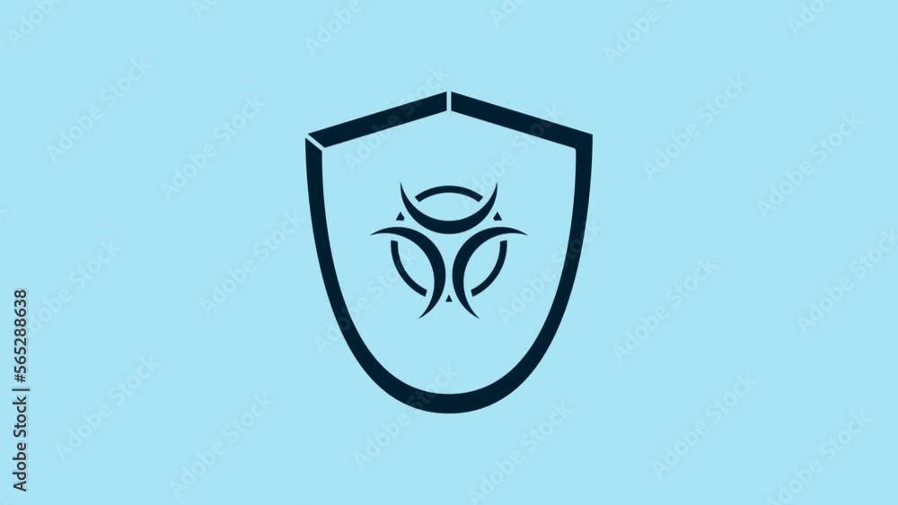 Blue Biohazard symbol on shield icon isolated on blue background. 4K Video motion graphic animation Blue Biohazard symbol on shield icon isolated on blue background. 4K Video motion graphic animation