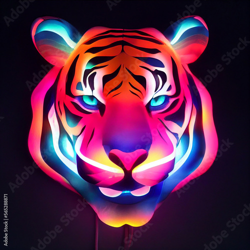 Colorful light sculpture Tiger shape illustrator art Generative AI Content by Midjourney