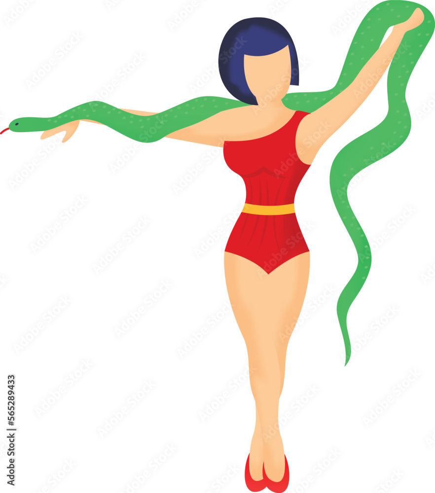 Jungle Girl with Python or Belly Dancer  Vector Icon Design, Circus characters Symbol, Carnival performer Sign, Festival troupe Stock illustration, Women Snake Charmer Concept, 