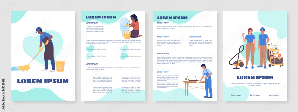 House cleaning services flat vector brochure template. Booklet, leaflet printable color designs. Editable magazine page, reports kit with text space. Sigmar One, Balsamiq Sans, Comfortaa fonts used