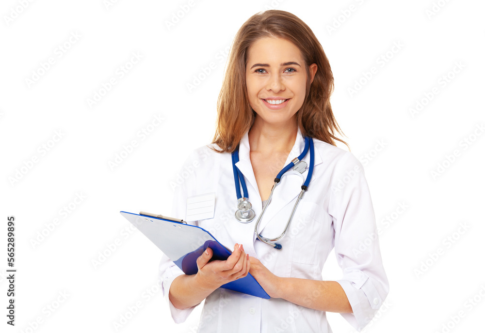 Portrait of happy young doctor isolated on white. Portrait of happy young doctor isolated on white.