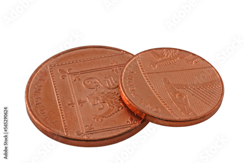 isolated two and one pence coin.	 photo
