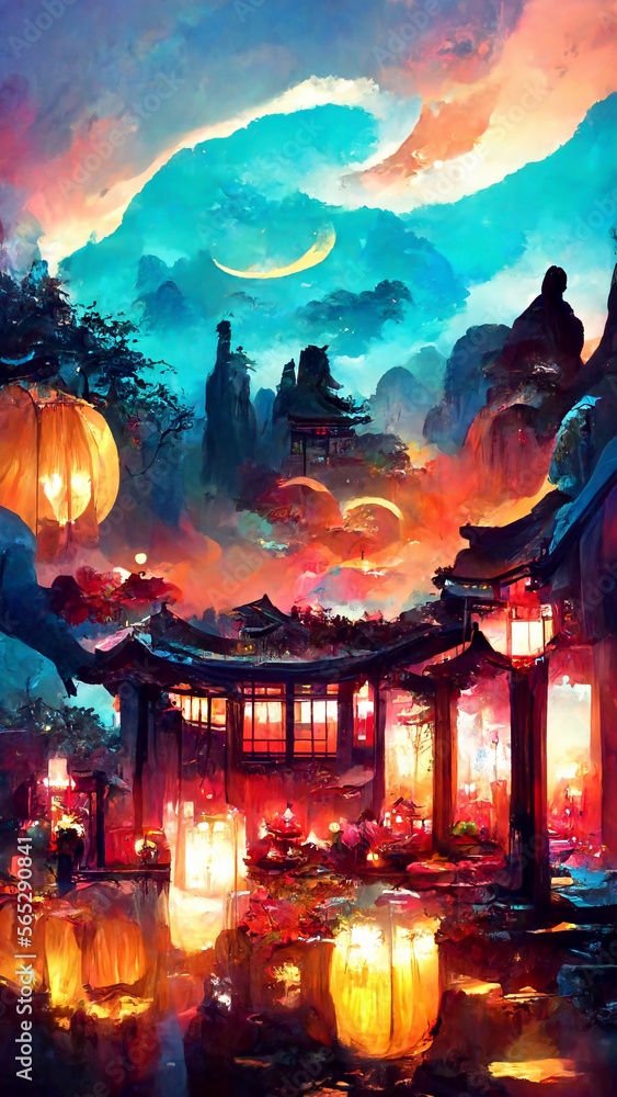 mid autumn festival background abstract painting illustration art Generative AI Content by Midjourney
