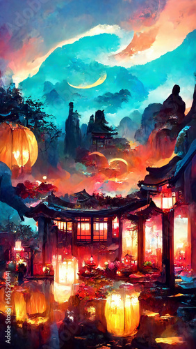 mid autumn festival background abstract painting illustration art Generative AI Content by Midjourney