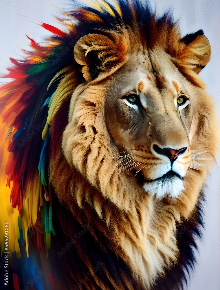 colorful portrait of a lion