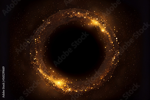 beautiful abstract effect, gold sparkle light circle frame in black background