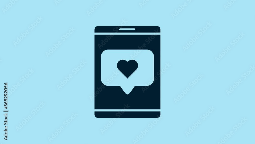 Blue Mobile phone and like with heart icon isolated on blue background. Counter Notification Icon. Follower Insta. 4K Video motion graphic animation Blue Mobile phone and like with heart icon isolated on blue background. Counter Notification Icon. Follower Insta. 4K Video motion graphic animation