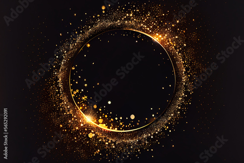 beautiful sparkle gold light abstract effect circle frame in black background