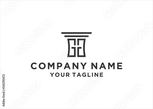 Creative Law firm pillar with GG letter logo design template	
