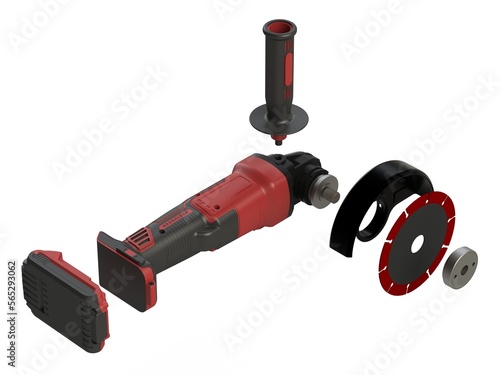Wallpaper Mural Cordless angle grinder machine 3D rendering isolated on white background
