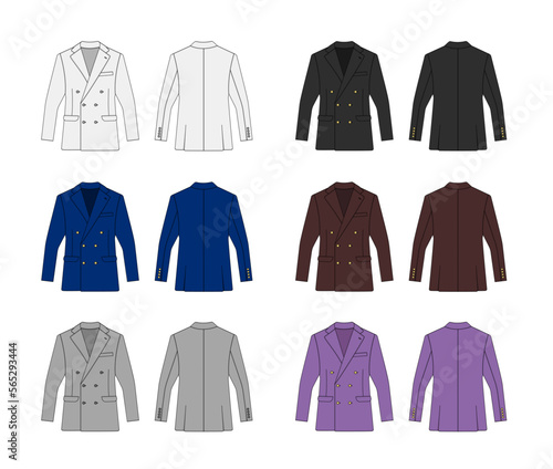 Double breasted suit jacket vector template illustration set