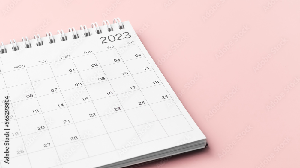 Calendar 2023 on pastel pink background Calendar 2023 on pastel pink background