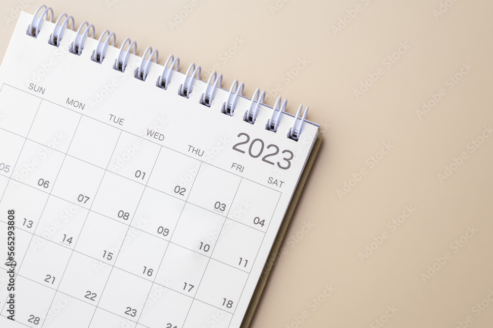 Calendar 2023 on beige background Calendar 2023 on beige background