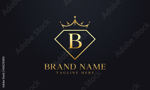 Diamond crown vector. Luxury queen logo for jewelry vector with letters