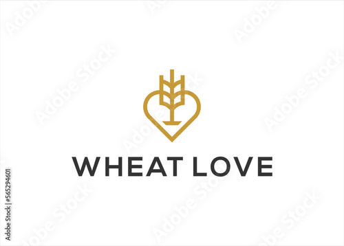 Love Heart with wheat grain logo design vector template