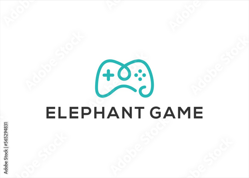elephant with joystick game logo design vector template