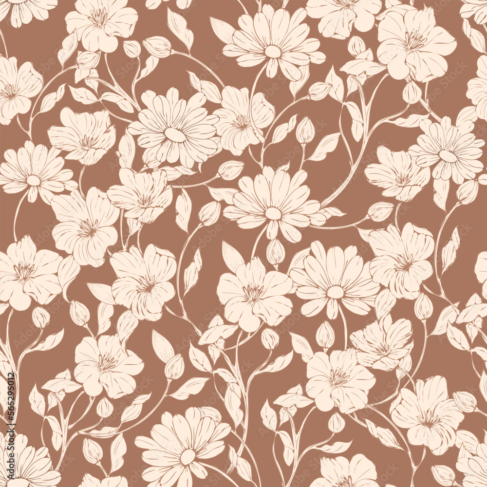 seamless pattern with vintage hand drawn flowers