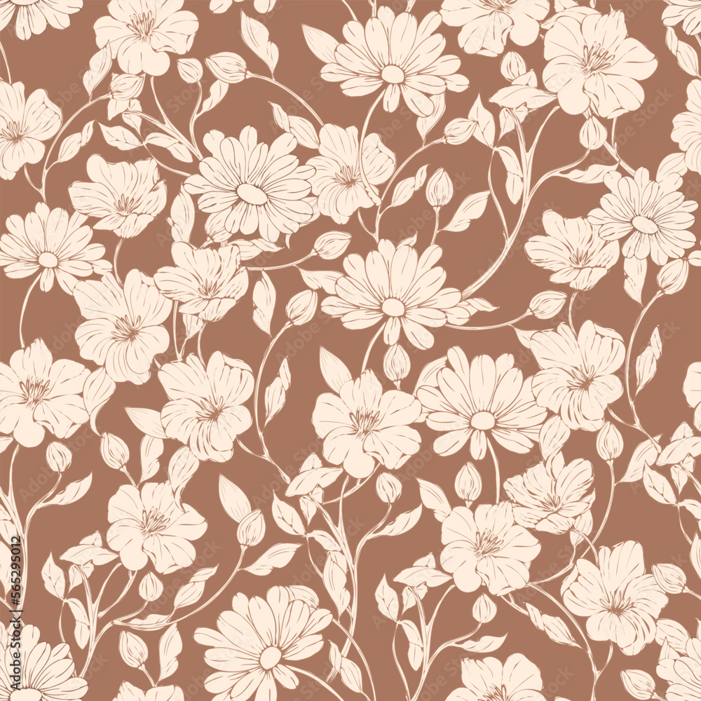 Obraz premium seamless pattern with vintage hand drawn flowers