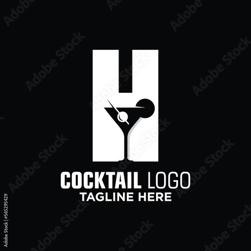 Letter H Cocktail Logo Design Template Inspiration, Vector Illustration.