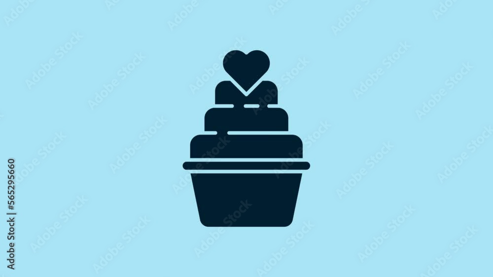 Blue Wedding cake with heart icon isolated on blue background. 4K Video motion graphic animation Blue Wedding cake with heart icon isolated on blue background. 4K Video motion graphic animation
