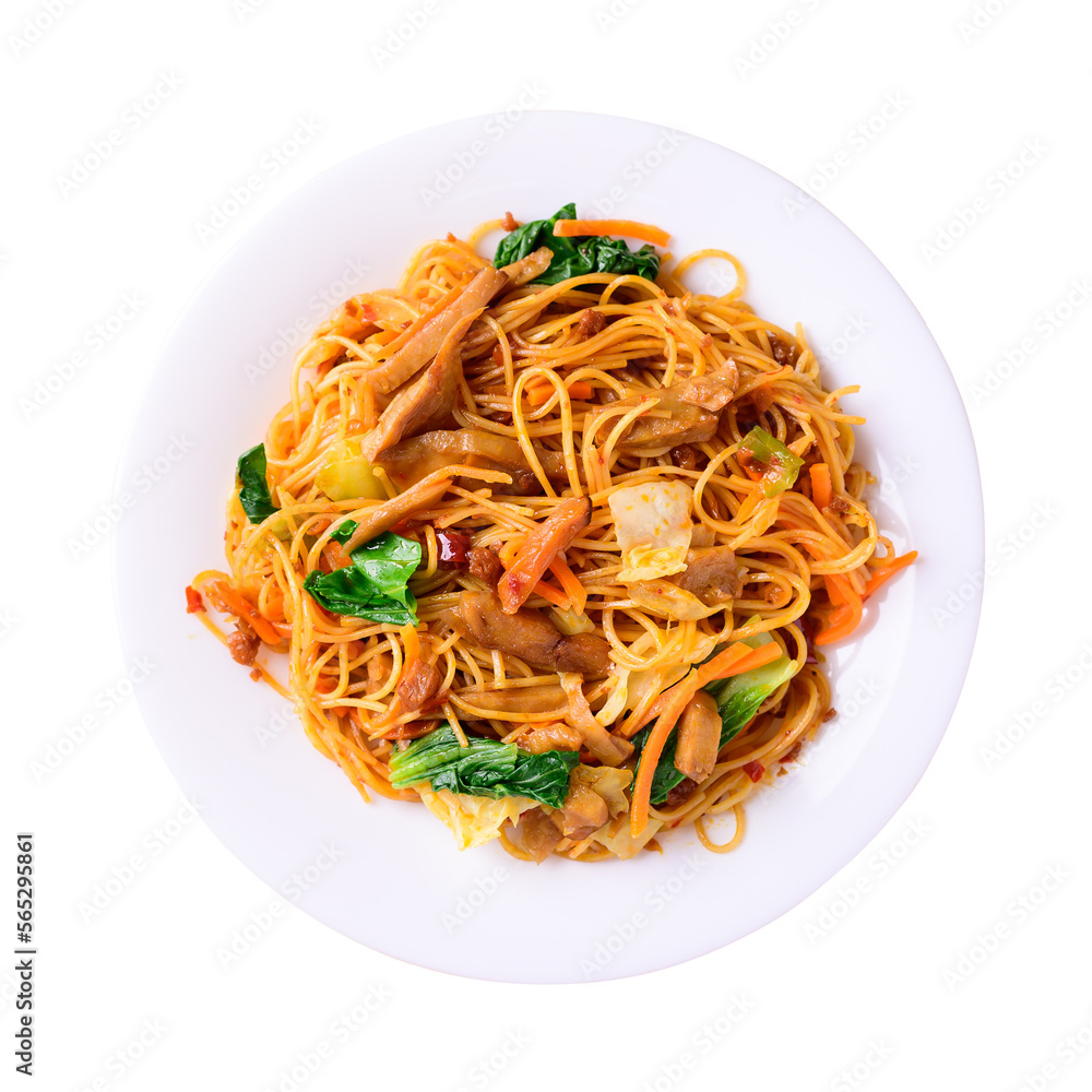 Stir fried noodles with mushroom and vegetables, Asian vegetarian food Stir fried noodles with mushroom and vegetables, Asian vegetarian food