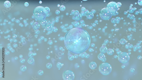3D rendering Cosmetics Blue Serum bubbles on defocus background. Collagen bubbles Design. Moisturizing Cream and Serum Concept. Vitamin for personal care and beauty concept. 