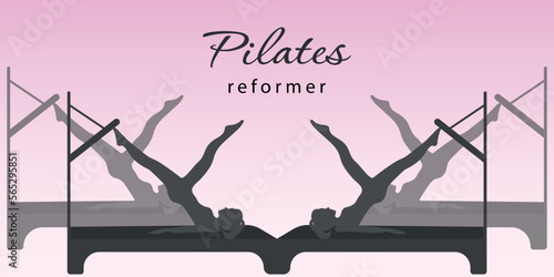 Pilates reformer. Vector illustration for banner, poster, cover