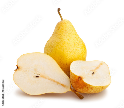 sliced yellow pear path isolated on white
