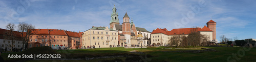 Large panoramic view of Wawel castle under blue sky