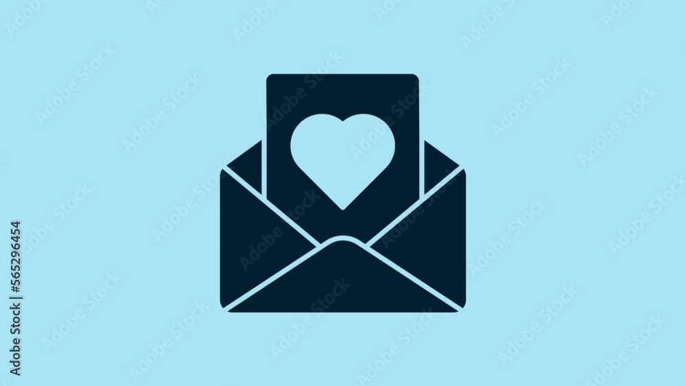 Blue Envelope with Valentine heart icon isolated on blue background. Message love. Letter love and romance. 4K Video motion graphic animation Blue Envelope with Valentine heart icon isolated on blue background. Message love. Letter love and romance. 4K Video motion graphic animation