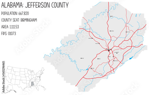 Large and detailed map of Jefferson county in Alabama  USA.
