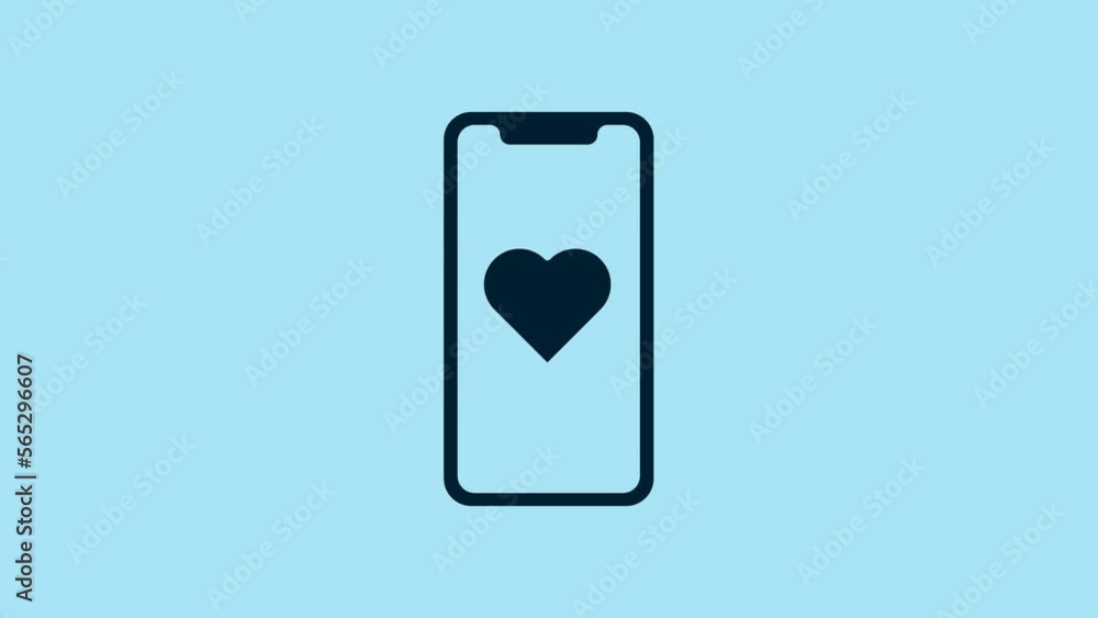 Blue Mobile phone with heart icon isolated on blue background. Valentines day. 4K Video motion graphic animation Blue Mobile phone with heart icon isolated on blue background. Valentines day. 4K Video motion graphic animation
