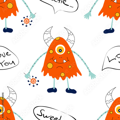 Cute hand drawn monsters. Seamless childish pattern. Creative kids texture. Perfect for wallpaper  apparel  fabric and textile.