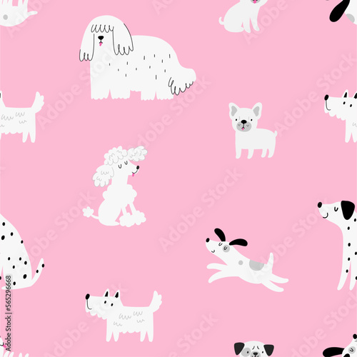 Vector seamless pattern with cute Cartoon Dogs. Vector pets